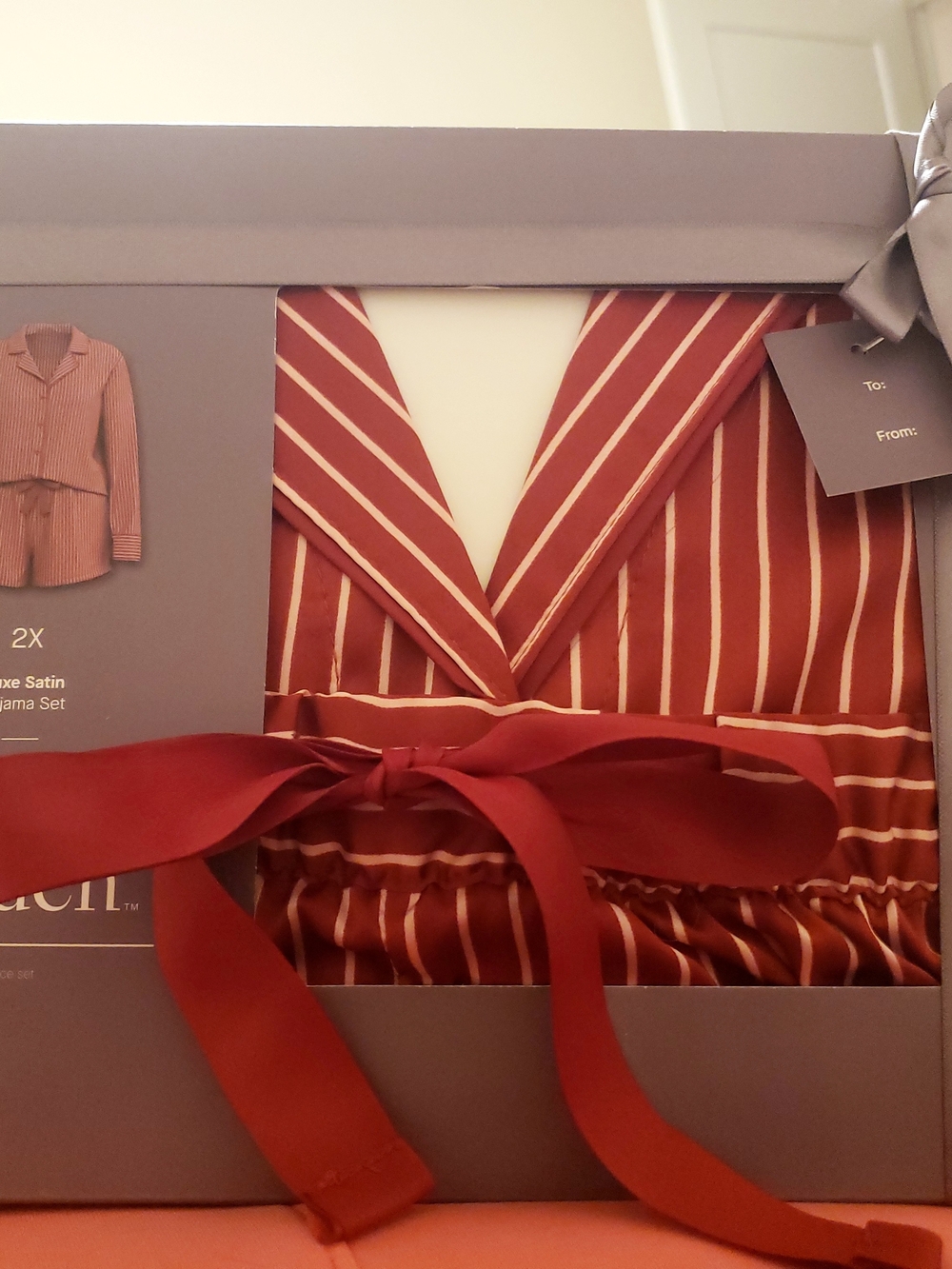 New In Box 2X Red Striped PJ W/ Button Down Top And Shorts By Auden